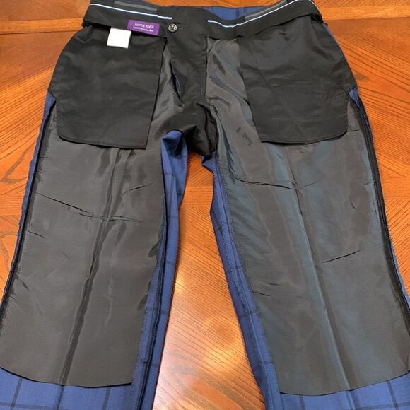 SUPER 150’s wool dress pants window pane black/navy superfine Australian wool - Picture 5 of 11